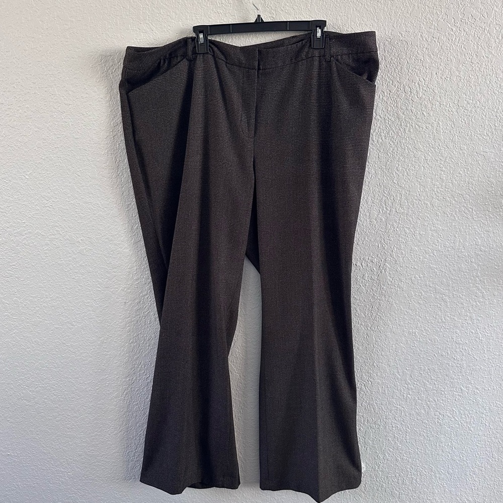 Lane Bryant Brown‎ Glen Plaid Tall Dress Pants Size 26T Straight Leg Stretch